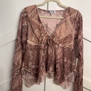Madden Girl Women's Brown Tie-Dye Blouse